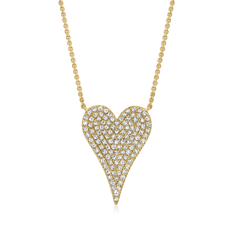 Pave diamond heart pendant necklace in 14kt yellow gold