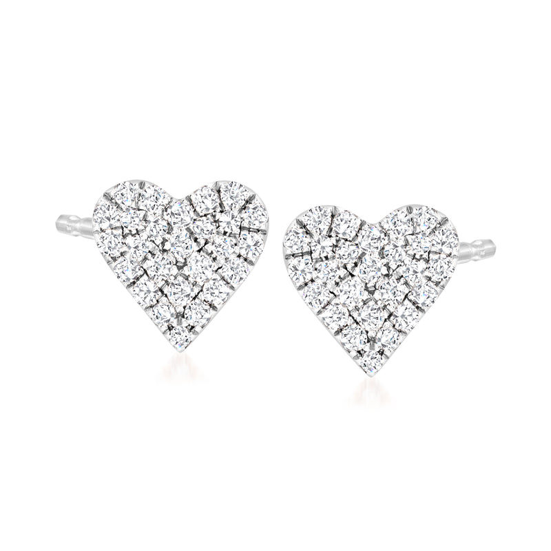 14kt white gold heart-shaped pave diamond stud earrings with post backs