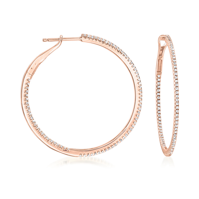 14kt rose gold hoop earrings with inside-out diamonds