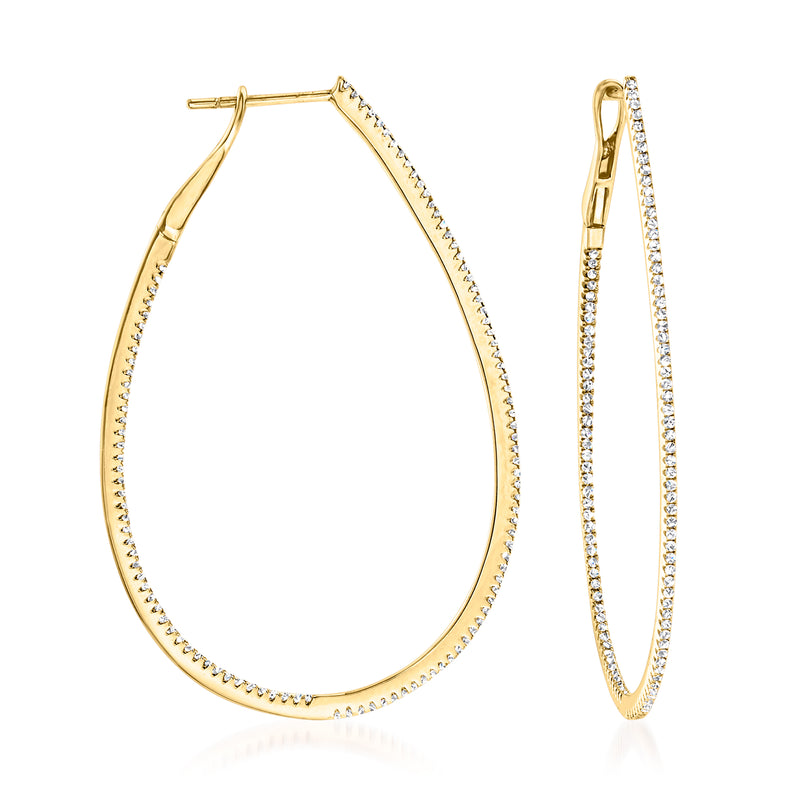 14kt yellow gold teardrop hoop earrings with inside-outside diamonds