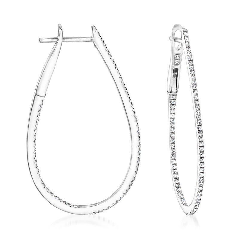 Teardrop diamond hoop earrings in 14kt white gold, inside-outside design
