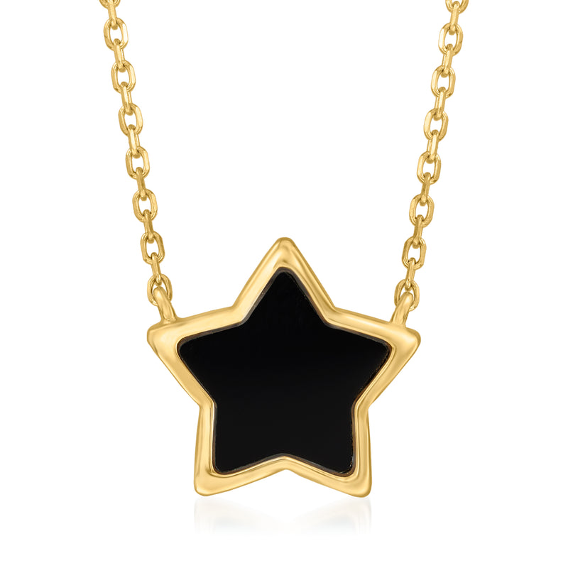 14kt yellow gold necklace with black star onyx pendant and link chain