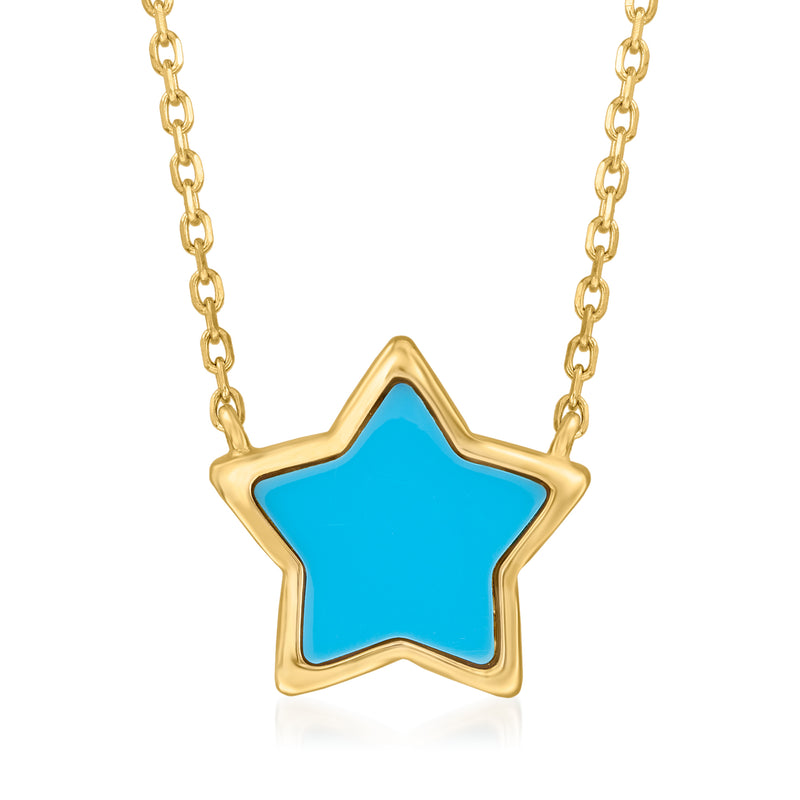Turquoise blue star pendant necklace in 14kt yellow gold with link chain
