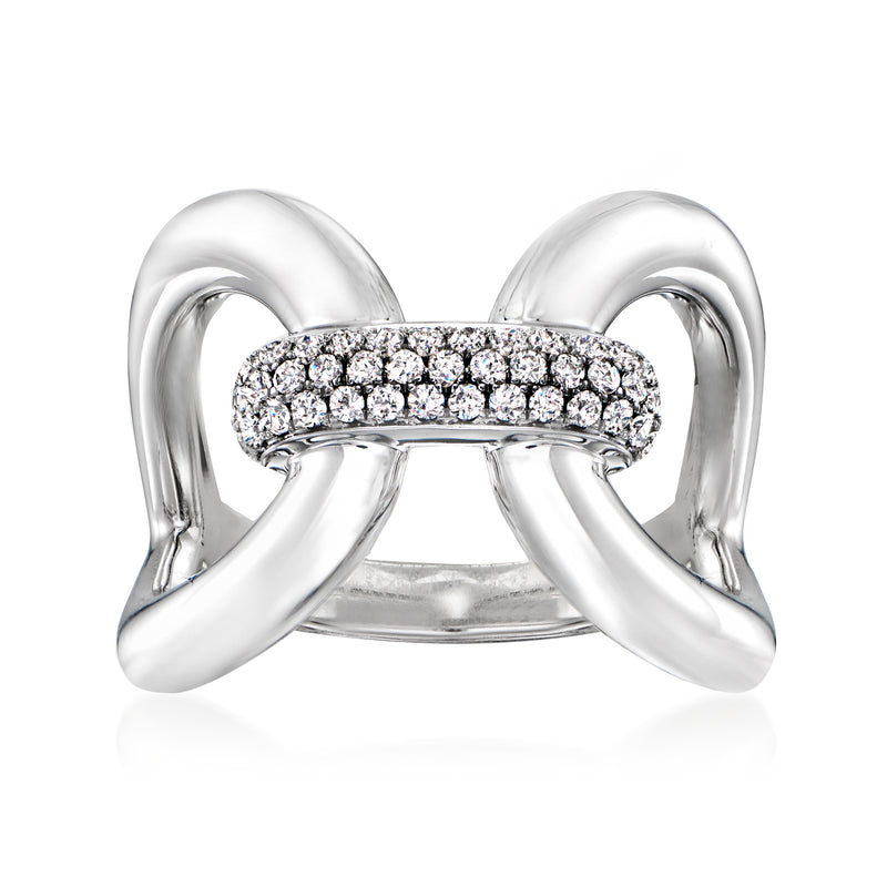 14kt white gold diamond open-side ring with pavé center band