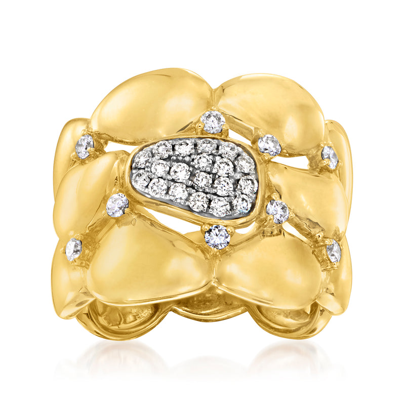 14kt yellow gold diamond cluster ring with sculpted petal design