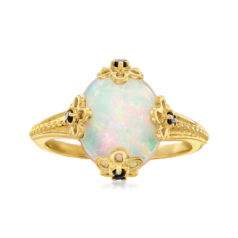 14kt yellow gold opal ring with sapphire-like blue accents