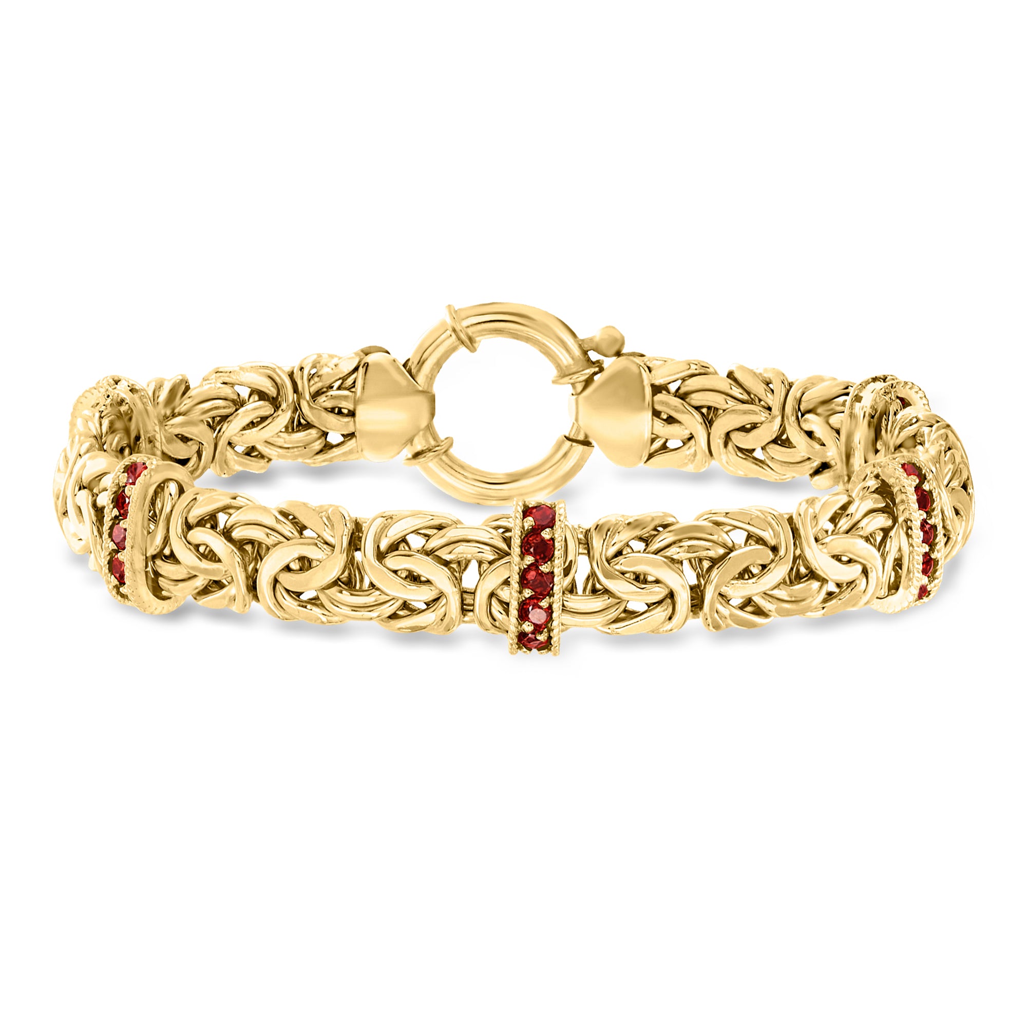 1.50 ct. t.w. Garnet Station Byzantine Bracelet in 18kt Gold Over Ster