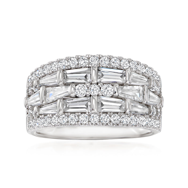 Sterling silver CZ ring with baguette and round-cut stones, prong-set band