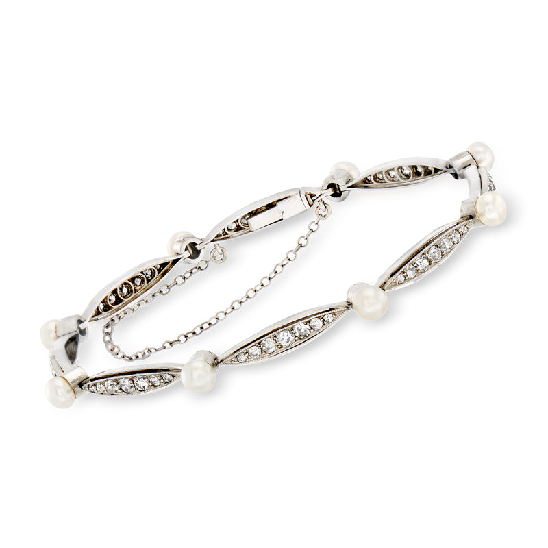 Platinum bracelet with cultured pearls and diamond marquise links