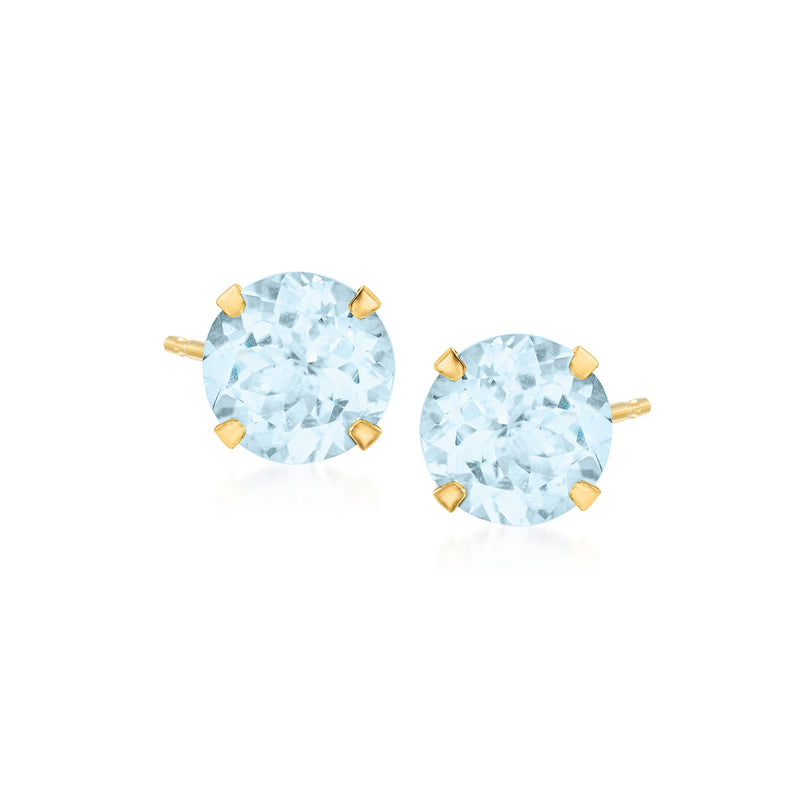 Light blue aquamarine stud earrings, 14kt yellow gold martini prong settings