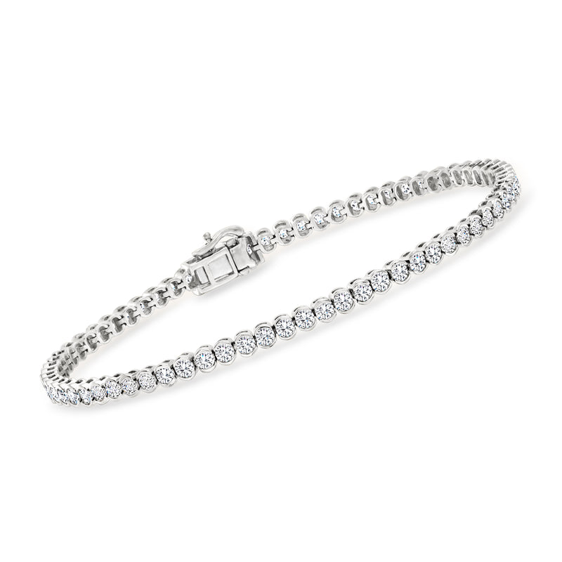 14kt white gold diamond tennis bracelet with bezel-set round stones and box clasp