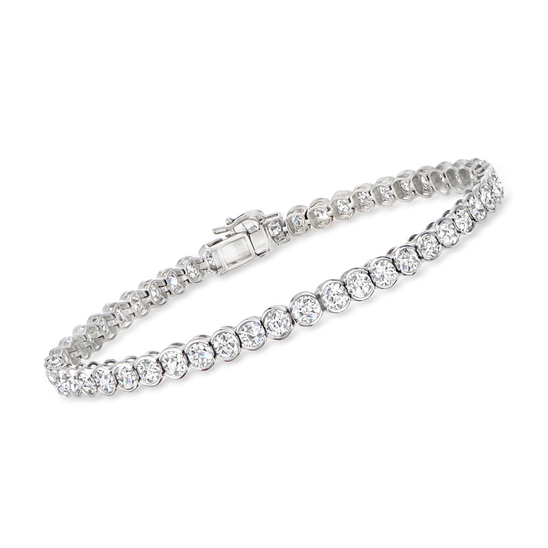Bezel-set diamond tennis bracelet in 14kt white gold with round stones