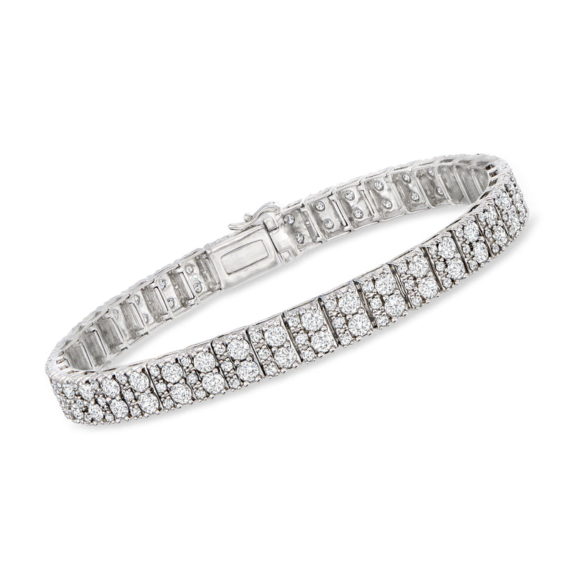 14k white gold diamond multi-row tennis bracelet with rectangular baguette stones
