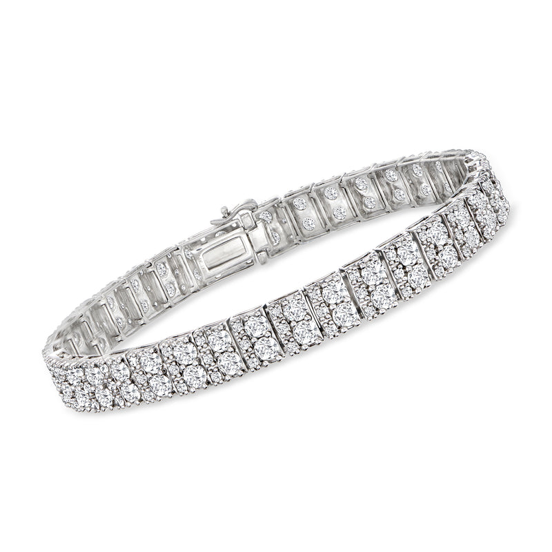 14kt white gold diamond multi-row bracelet with baguette-style rows and box clasp