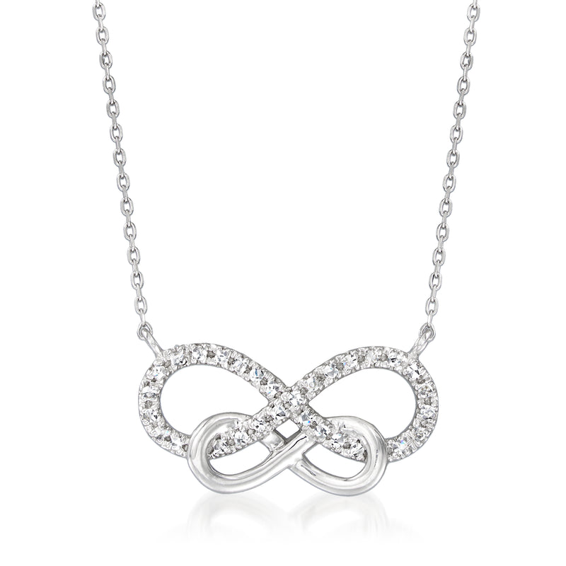 14kt white gold diamond double-infinity necklace with oval stone loops and chain