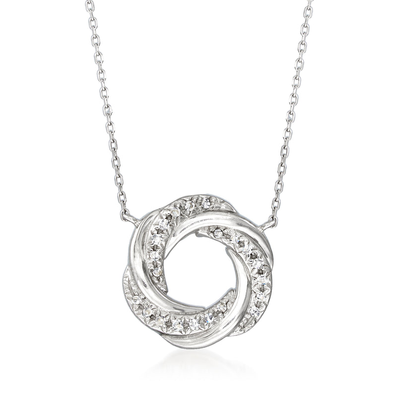 14k white gold circle pendant necklace with diamond accents, linked chain