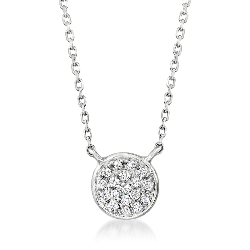 14kt white gold round pendant necklace with pave diamond circle and link chain