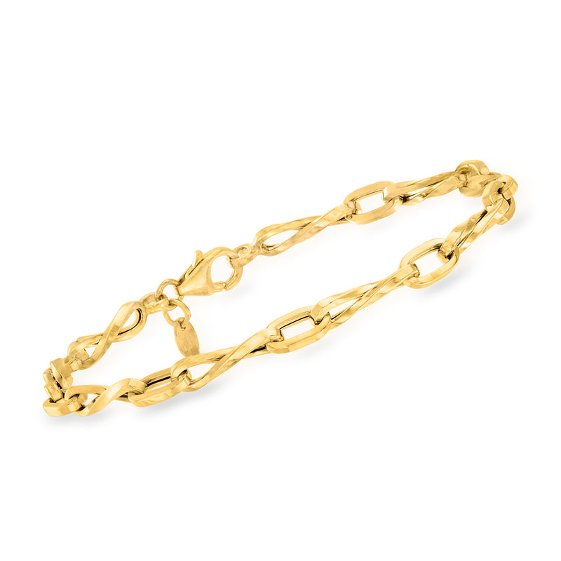 14kt yellow gold twisted paper clip link bracelet with chain clasp