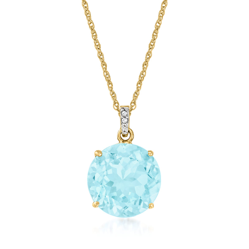 14kt yellow gold pendant necklace with sky blue topaz and diamond accents