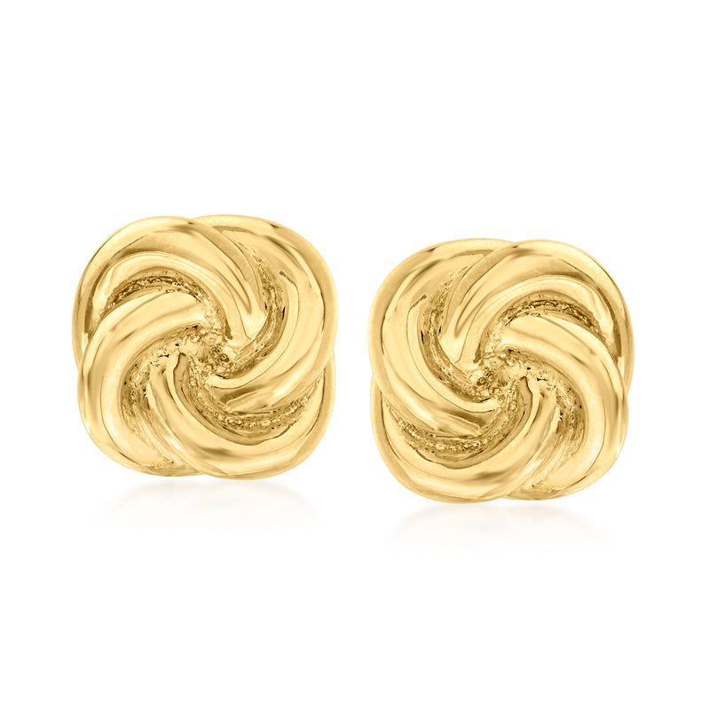 Gold over sterling love knot clip-on earrings, round twisted swirl design