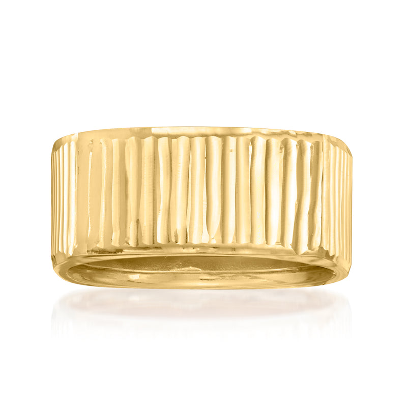 14kt yellow gold geometric band ring with vertical ridged design