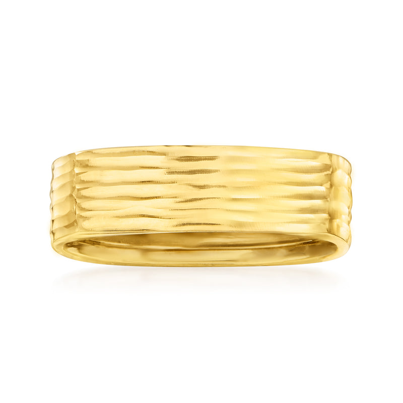 14kt yellow gold ribbed squared ring with smooth edge band