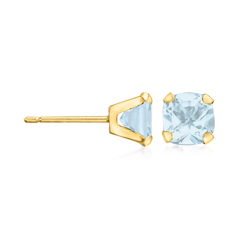 Aquamarine stud earrings in 14kt yellow gold with cushion-cut square settings