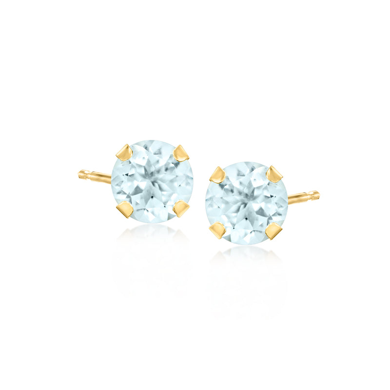 Aquamarine martini stud earrings in 14kt yellow gold, round gemstone with gold prongs