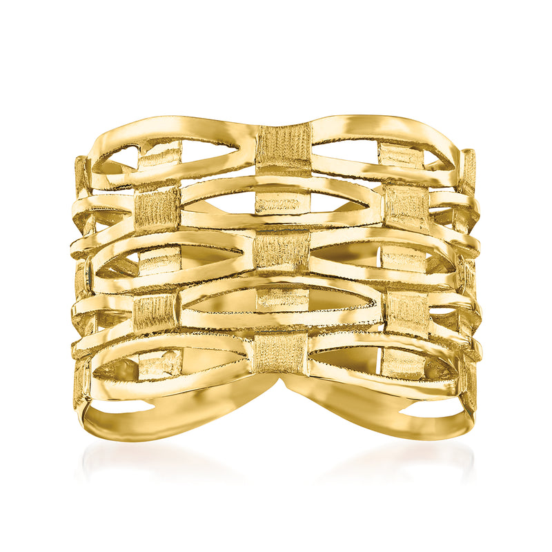 Italian 14kt yellow gold geometric ring with textured openwork design