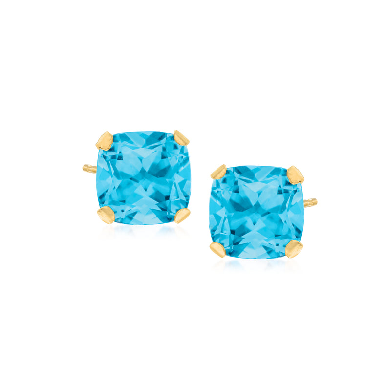 Swiss blue topaz cushion-cut martini stud earrings in 14kt yellow gold