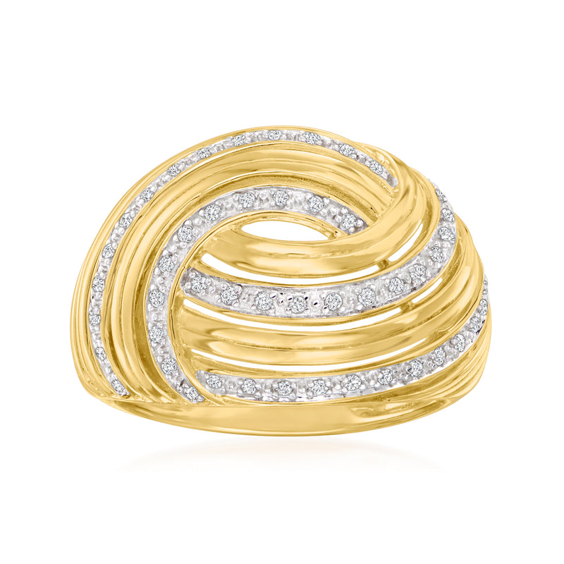 18kt gold over sterling swirl dome ring with pave diamond accents