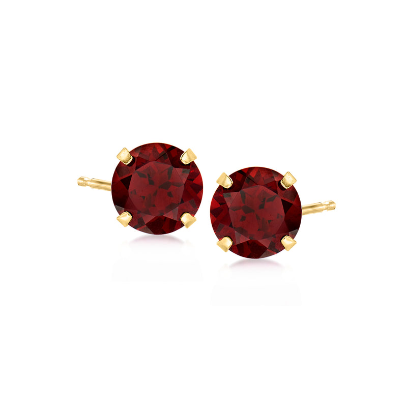 Garnet stud earrings in 14kt yellow gold with round red gemstones