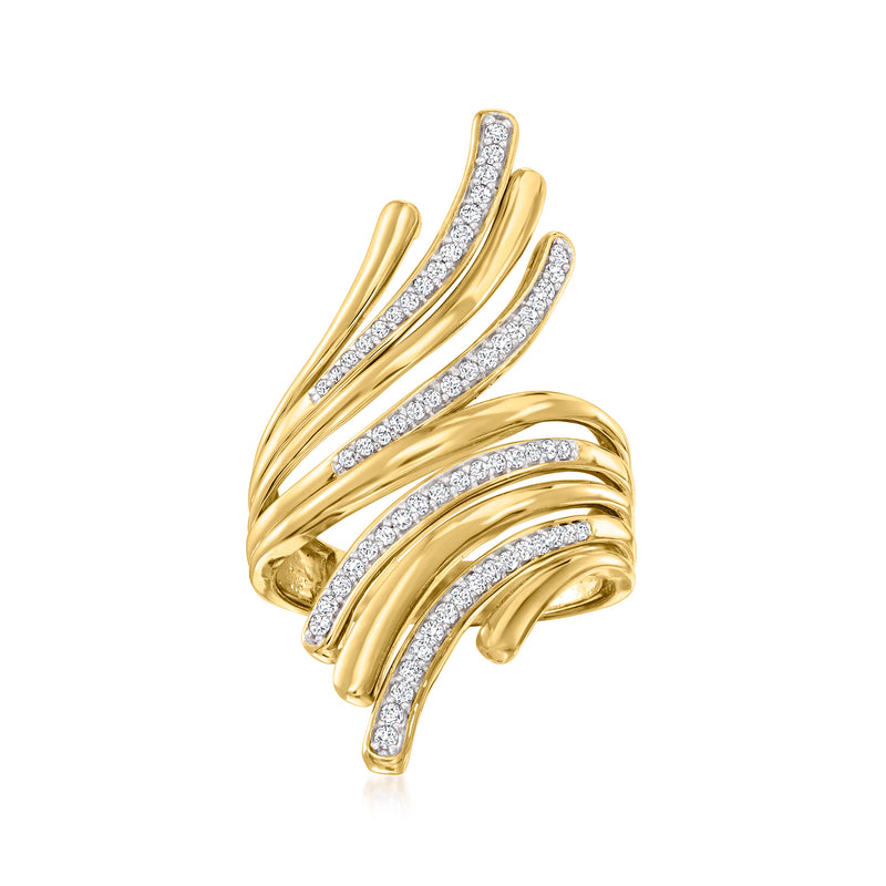 18kt gold over sterling diamond curve ring with sweeping pavé accents