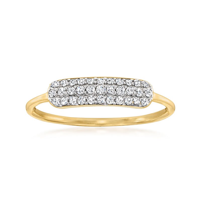 Diamond bar ring in 14kt yellow gold with pavé diamond top