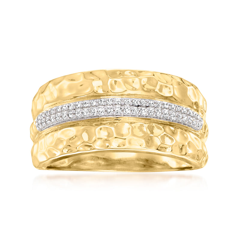 Hammered gold over silver band ring with diamond-look inset across the center