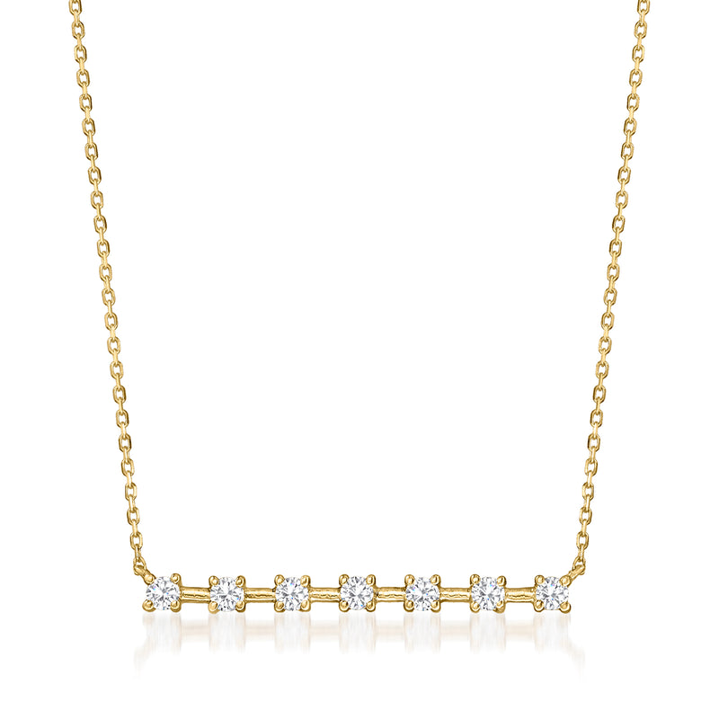 14kt yellow gold diamond bar station necklace with small round brilliant stones