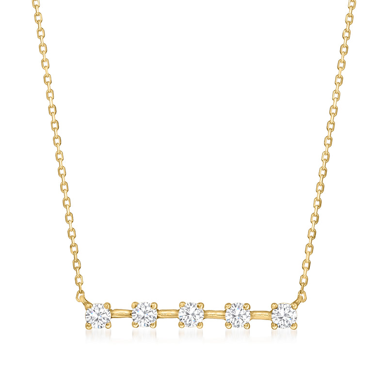 14kt yellow gold diamond bar necklace with five round brilliant stones
