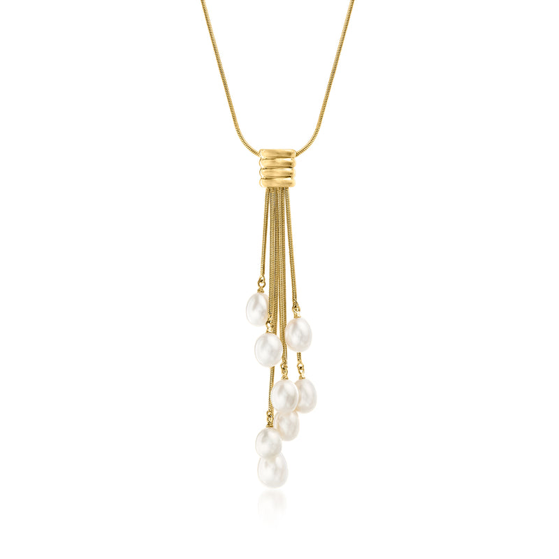 18kt gold over sterling pearl tassel pendant necklace with clustered white pearls