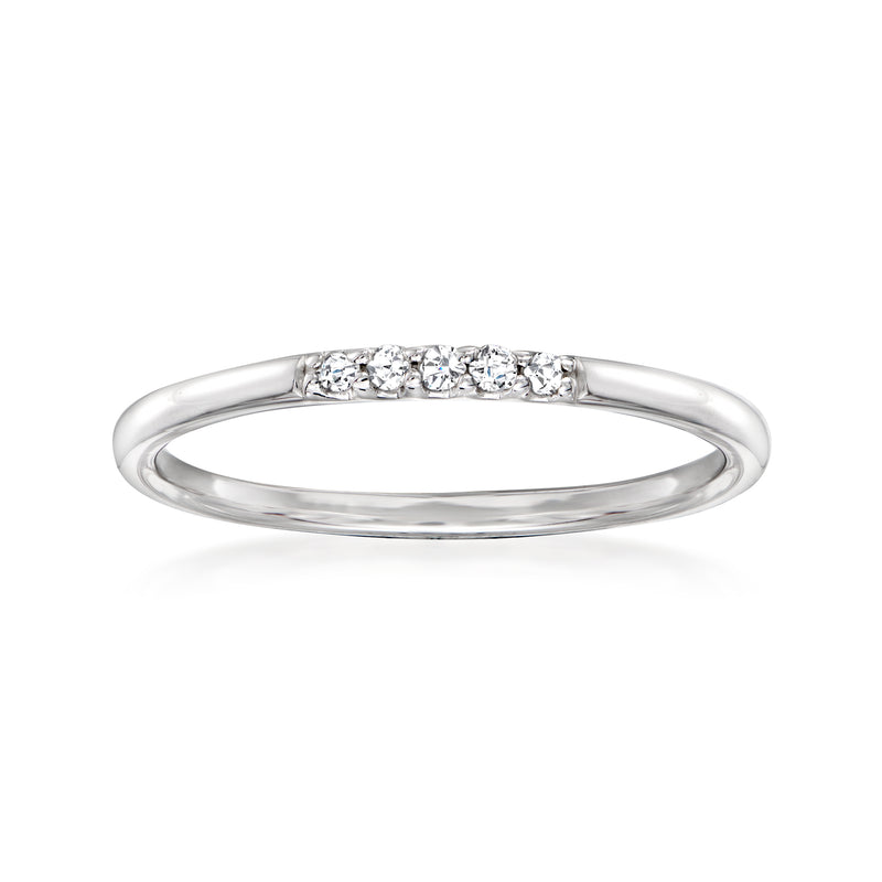 Sterling silver diamond ring with five small round stones across the band