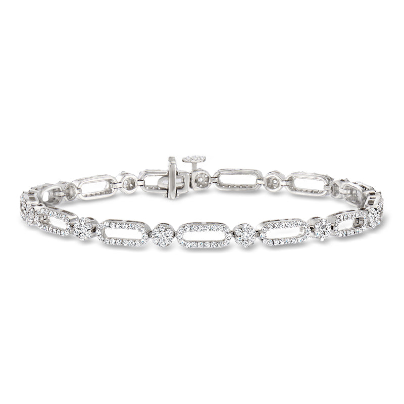 14kt white gold diamond pave link bracelet with oval links and clasp