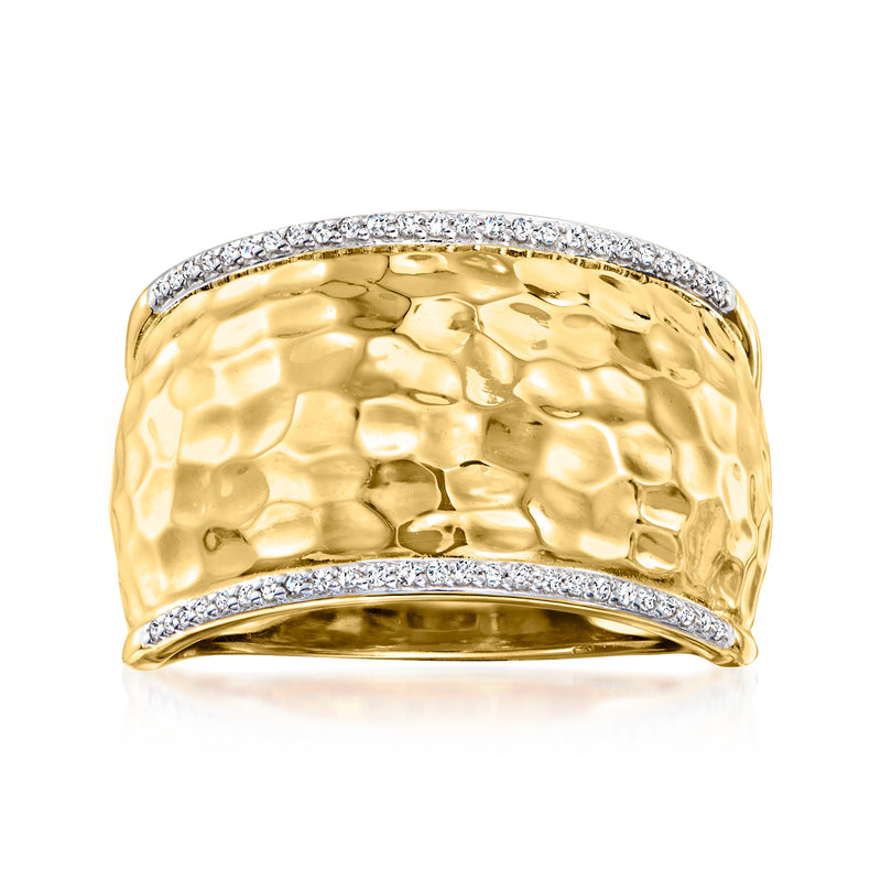 Hammered gold-over-sterling diamond ring with pave band