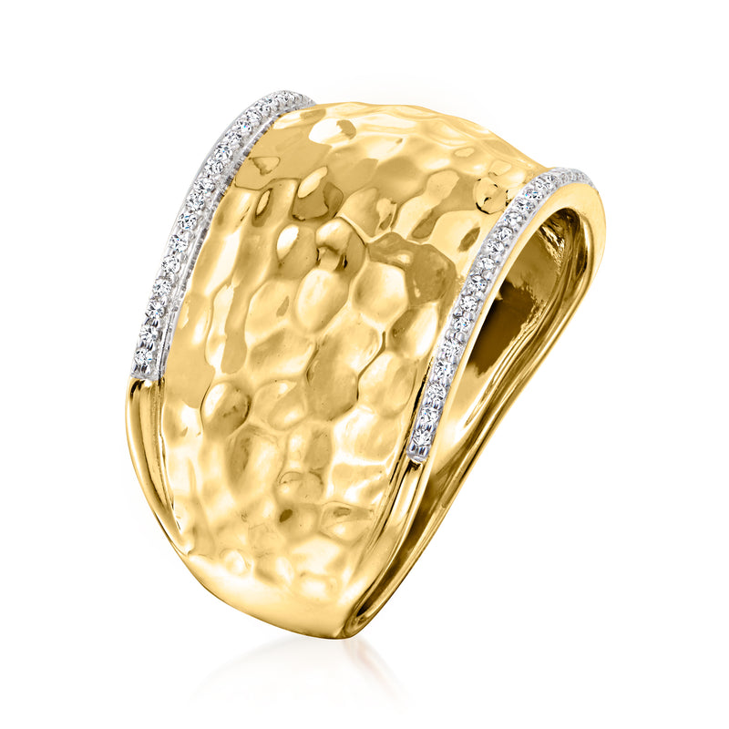 Hammered gold-over-sterling ring with diamond accents on the edges