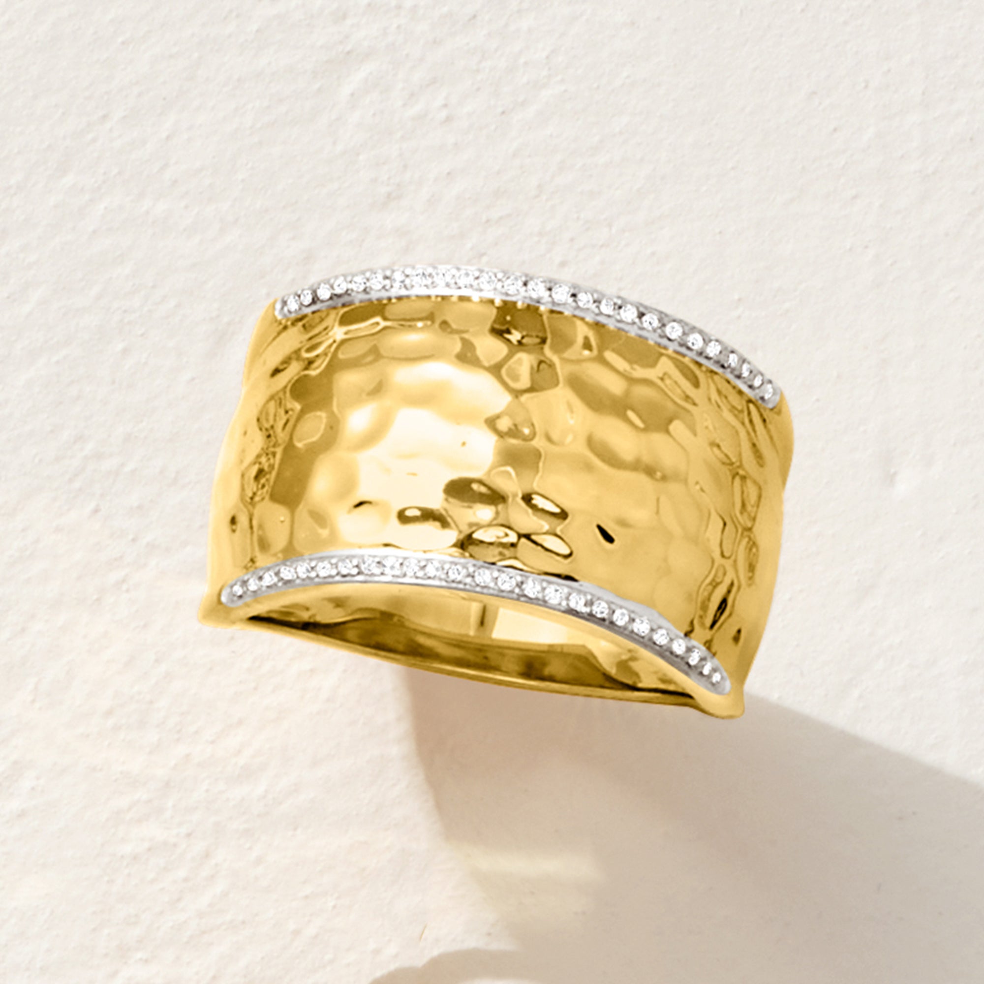 Sold to (りん ) 10 ct. t.w. Diamond Hammered Ring in 18kt Gold Over Sterling