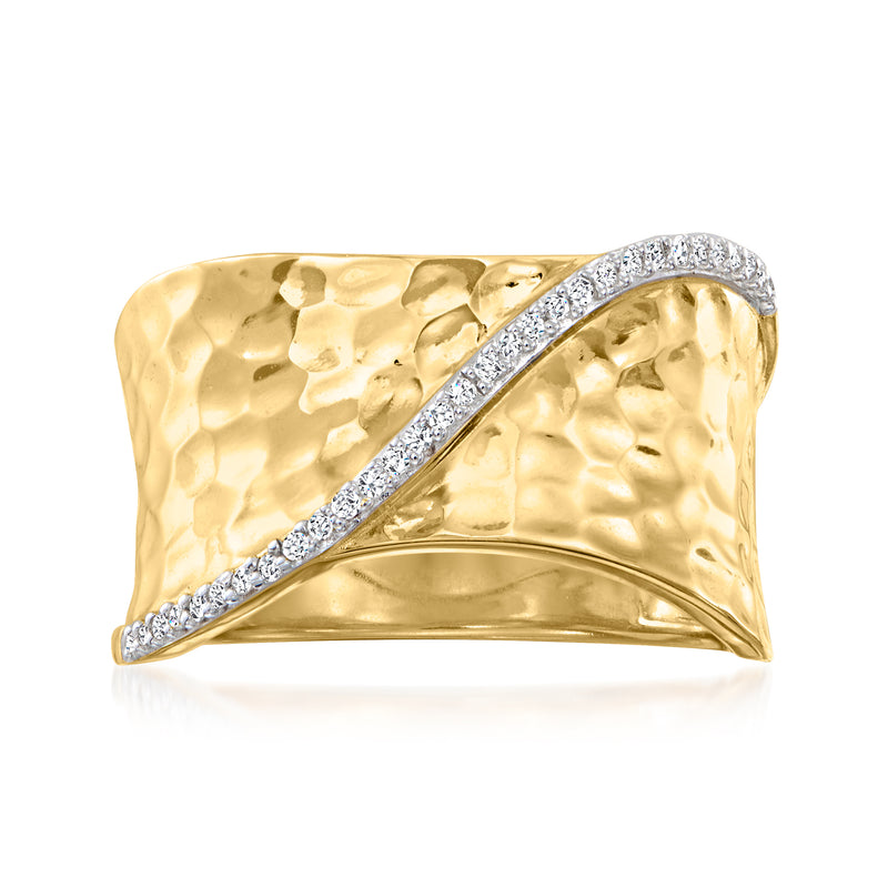 Hammered 18kt gold-over-sterling curve ring with diamond accents
