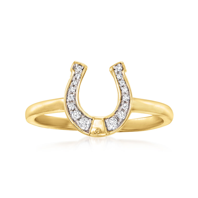 18kt gold over sterling horseshoe ring with diamond-accented U-shaped bezel