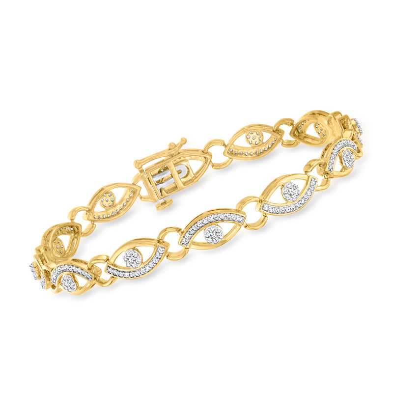 18kt gold evil eye link bracelet with oval white stone accents