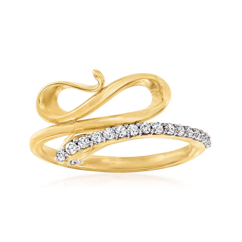 18kt gold over sterling diamond snake ring with pave diamond accents, open loop design
