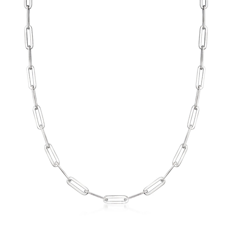 Sterling silver paper-clip link necklace with elongated rectangular links