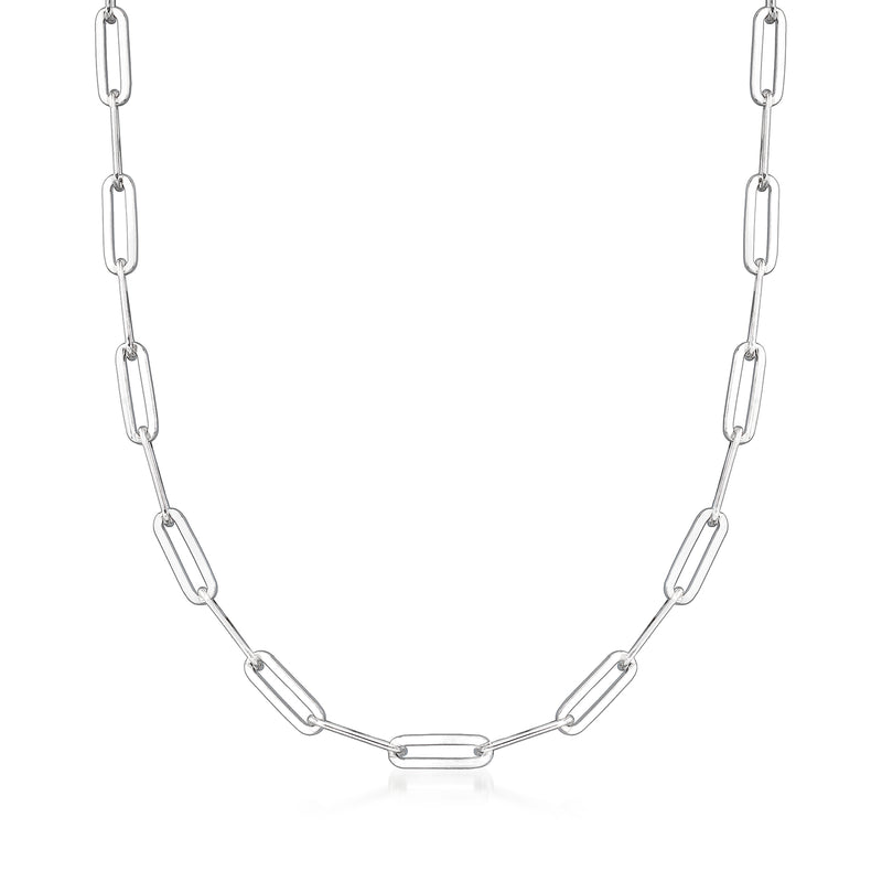 Sterling silver paperclip link necklace with oval clasp, long chain