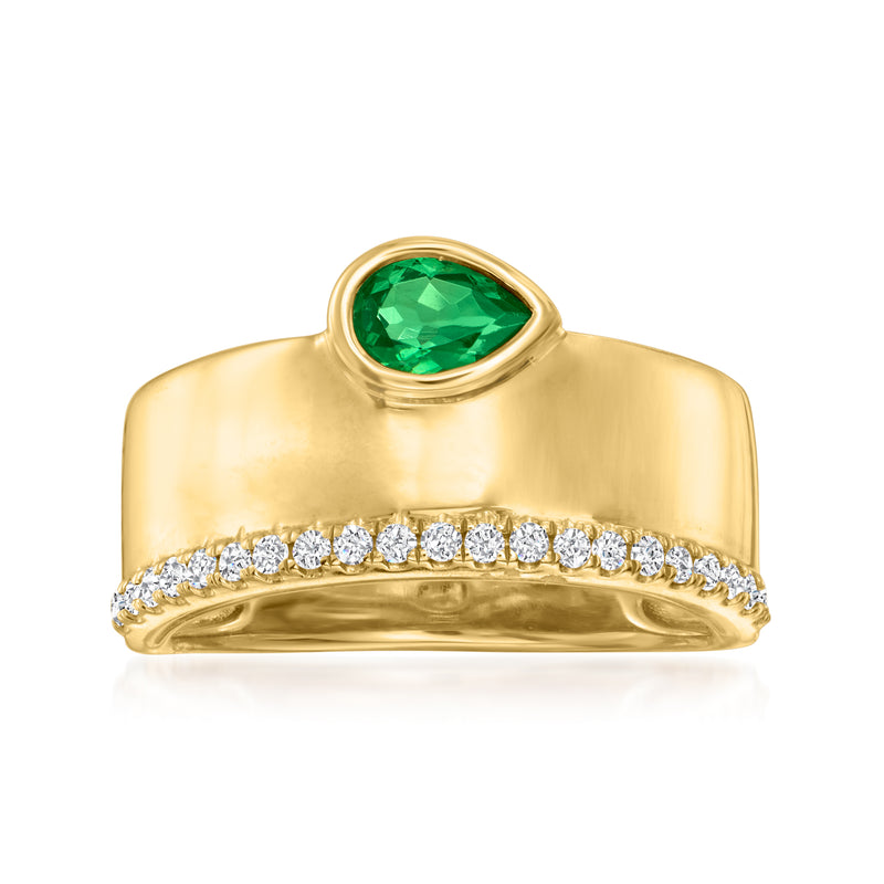14kt yellow gold ring with pear-shaped bezel-set tsavorite and diamond accents